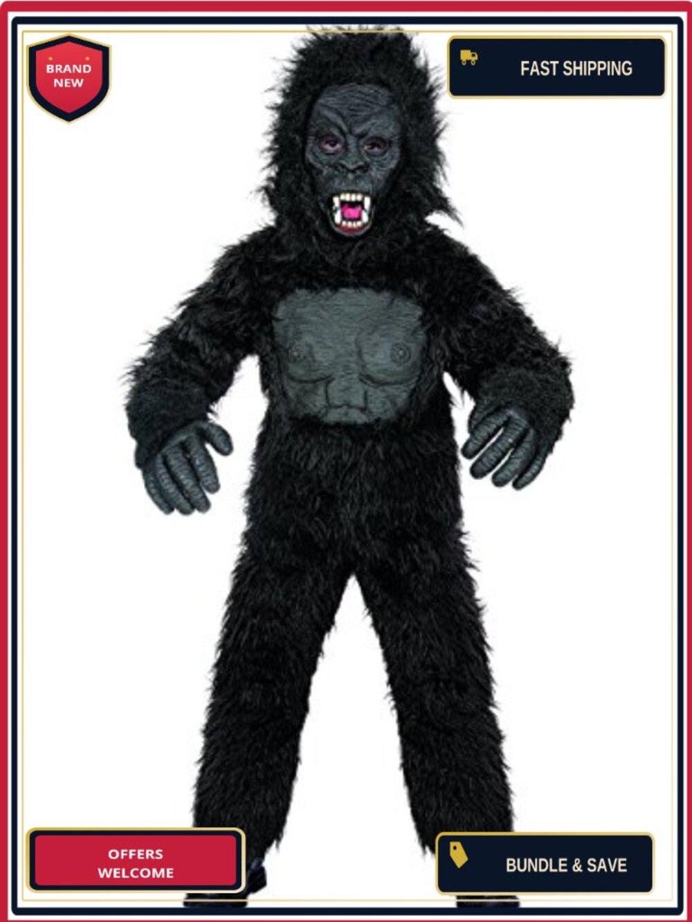 Boys Gorilla Costume Jumpsuit Mask Hands Halloween Pretend Play Dress Up